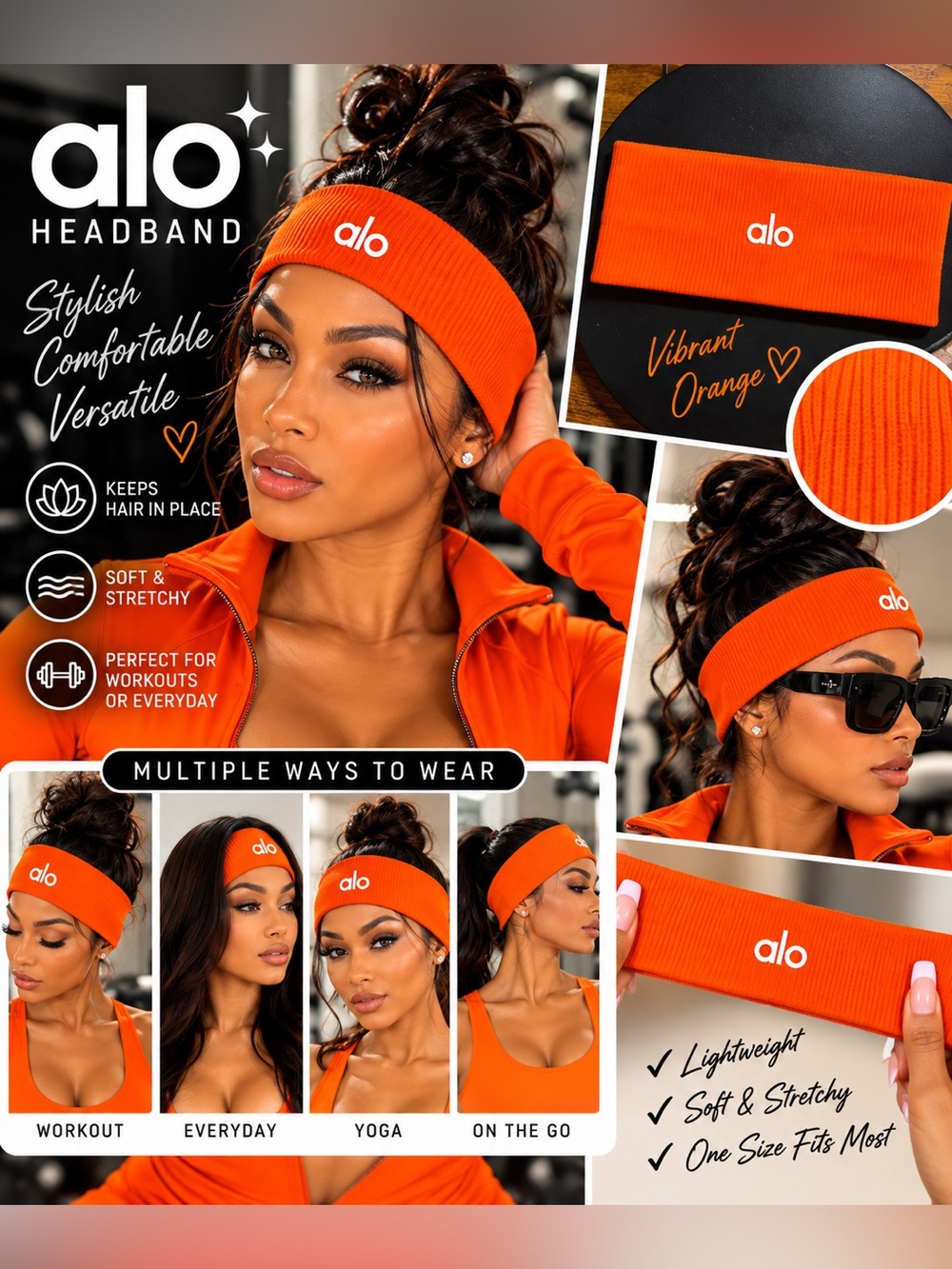 ALO Yoga Orange Ribbed Stretch Headband